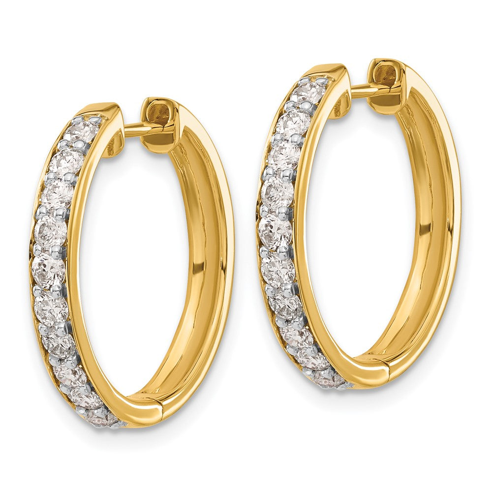 Solid 14k Yellow Gold Simulated CZ Hinged Hoop Earrings