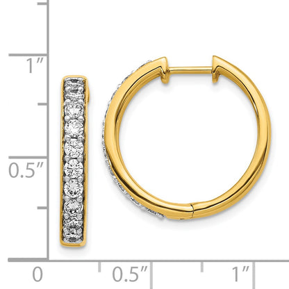 Solid 14k Yellow Gold Simulated CZ Hinged Hoop Earrings