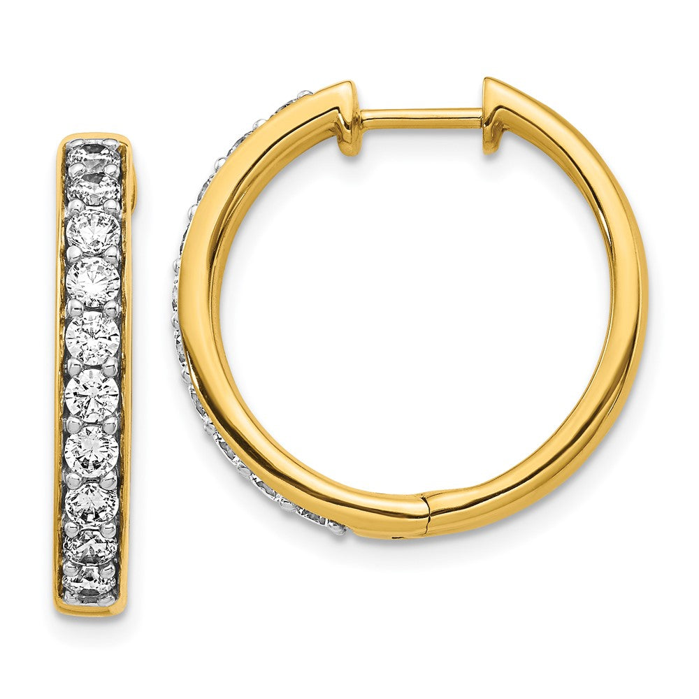 Solid 14k Yellow Gold Simulated CZ Hinged Hoop Earrings