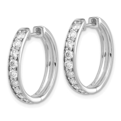 Solid 14k White Gold Simulated CZ Hinged Hoop Earrings