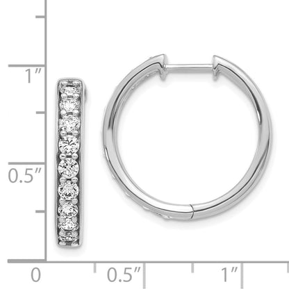 Solid 14k White Gold Simulated CZ Hinged Hoop Earrings