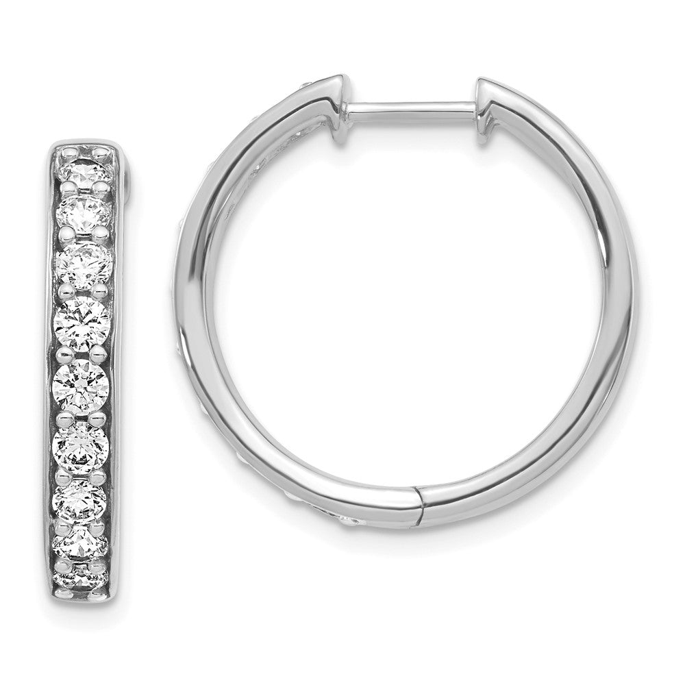 Solid 14k White Gold Simulated CZ Hinged Hoop Earrings