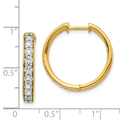 Solid 14k Yellow Gold Simulated CZ Hinged Hoop Earrings