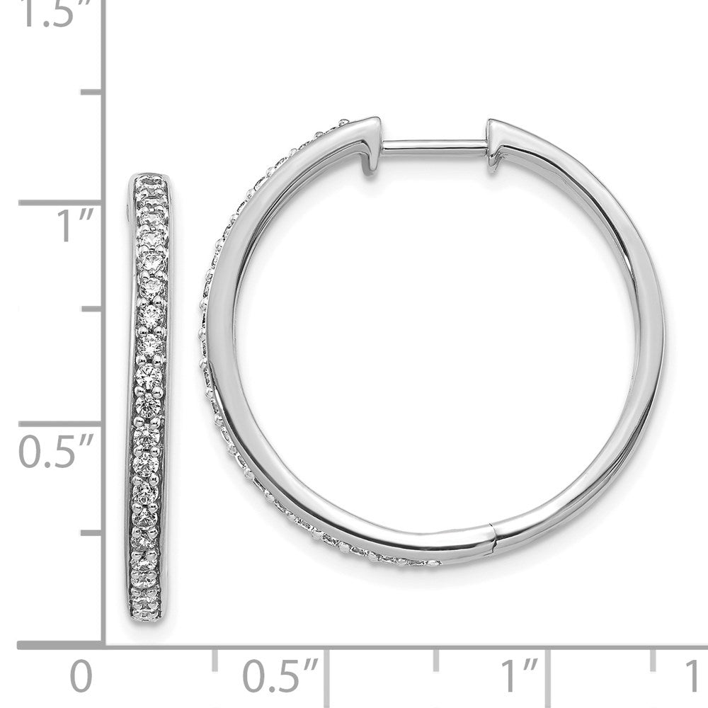 Solid 14k White Gold Simulated CZ Hinged Hoop Earrings