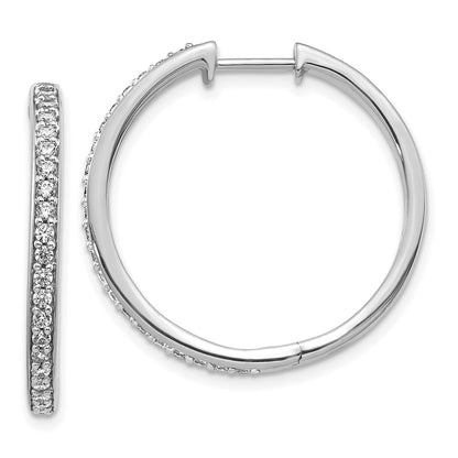 Solid 14k White Gold Simulated CZ Hinged Hoop Earrings
