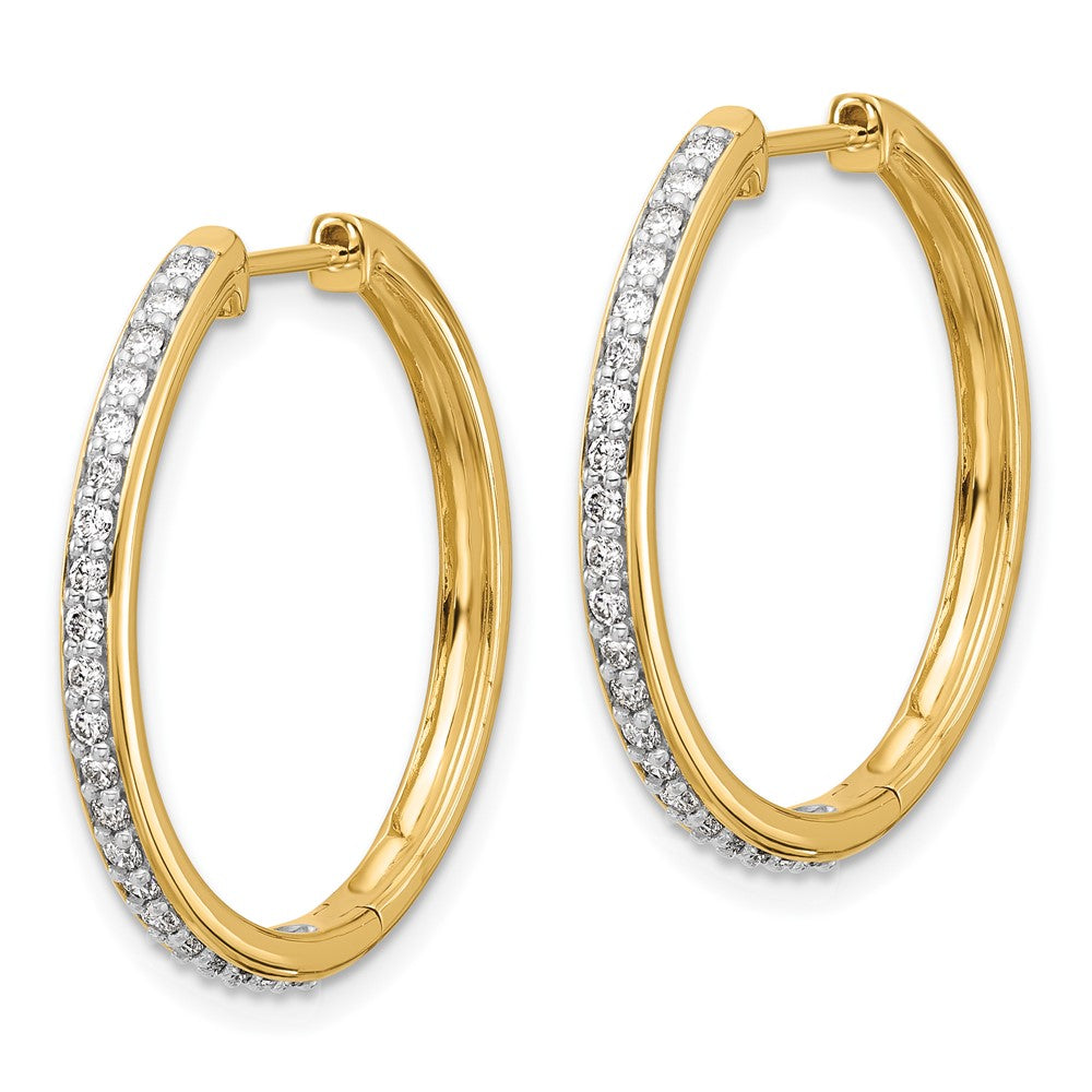 Solid 14k Yellow Gold Simulated CZ Hinged Hoop Earrings