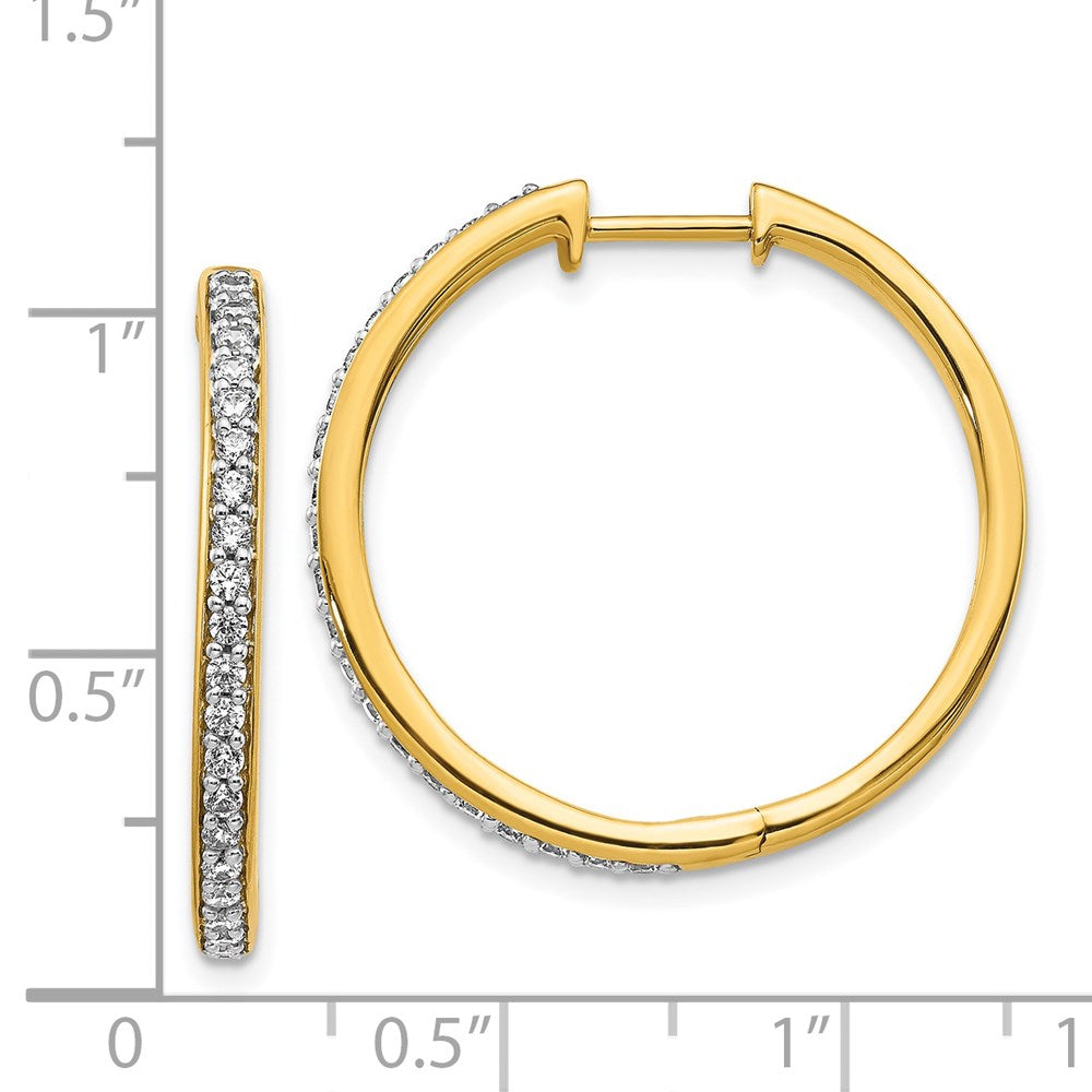 Solid 14k Yellow Gold Simulated CZ Hinged Hoop Earrings
