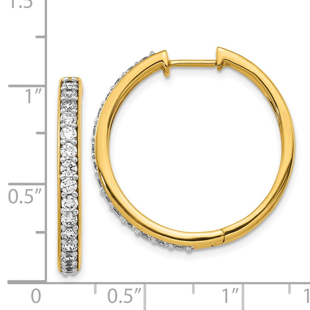 Solid 14k Yellow Gold Simulated CZ Hoop Earrings