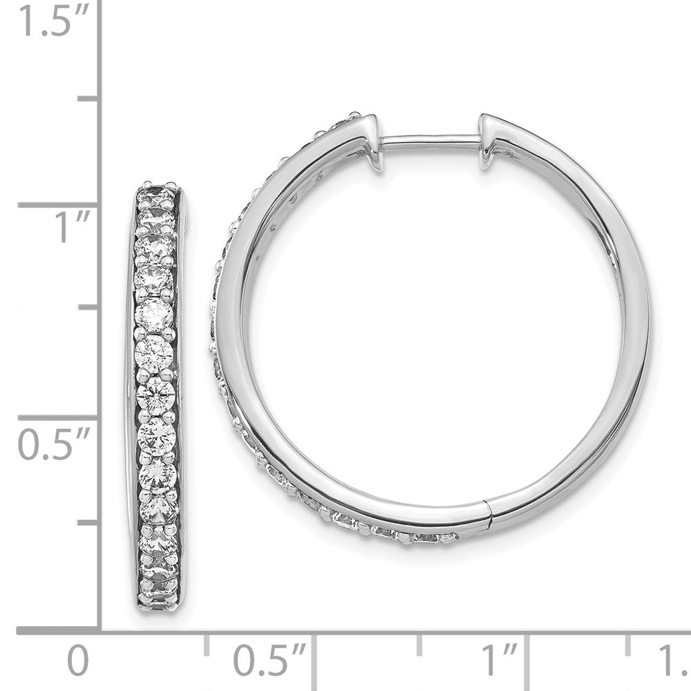 Solid 14k White Gold Simulated CZ Hoop Earrings