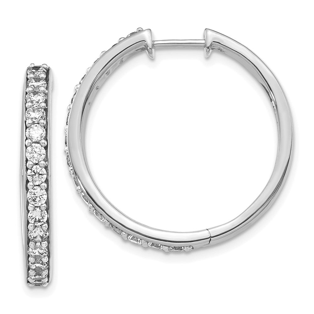 Solid 14k White Gold Simulated CZ Hoop Earrings