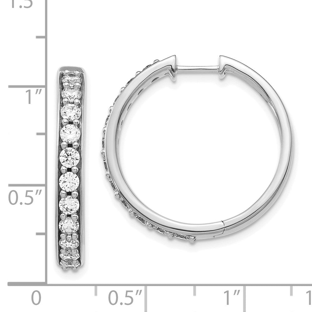 Solid 14k White Gold Simulated CZ Hoop Earrings