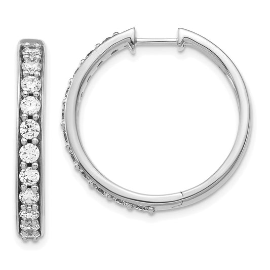 Solid 14k White Gold Simulated CZ Hoop Earrings