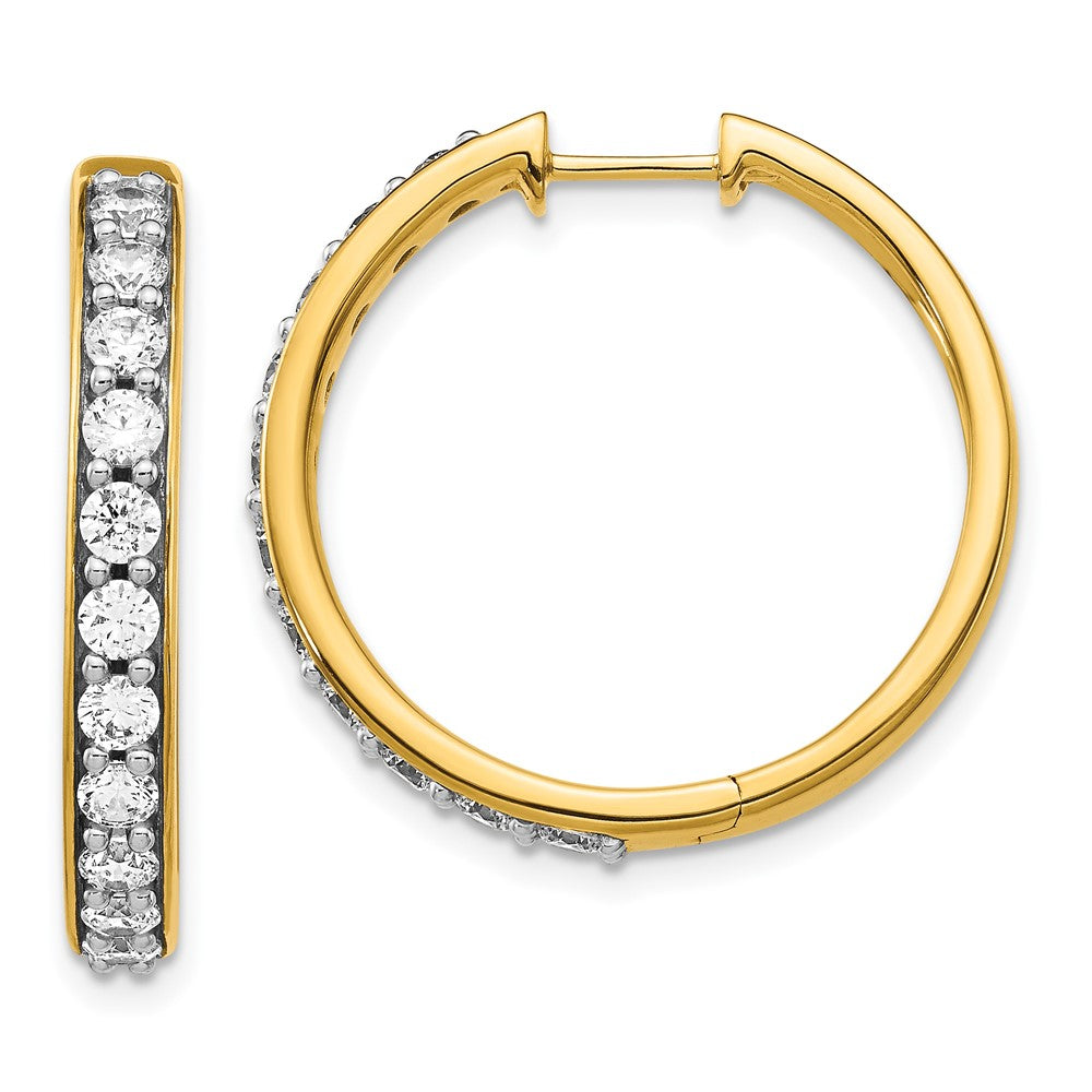 Solid 14k Yellow Gold Simulated CZ Hoop Earrings