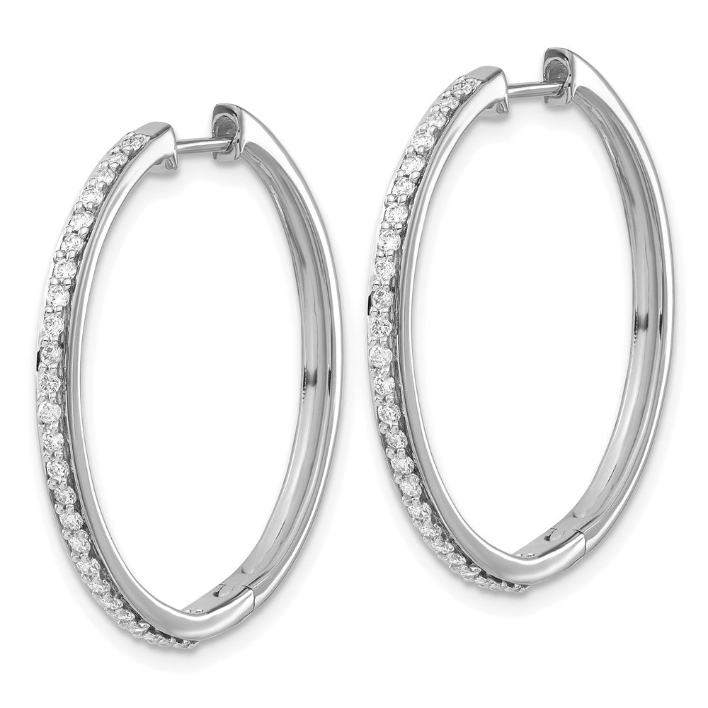 Solid 14k White Gold Simulated CZ Hinged Hoop Earrings