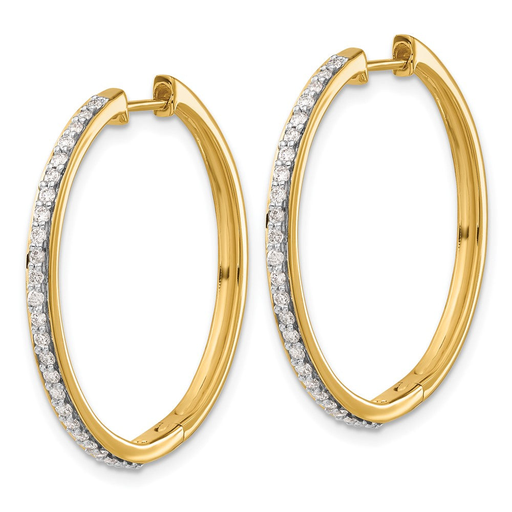 Solid 14k Yellow Gold Simulated CZ Hinged Hoop Earrings