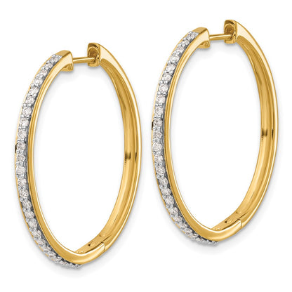 Solid 14k Yellow Gold Simulated CZ Hinged Hoop Earrings