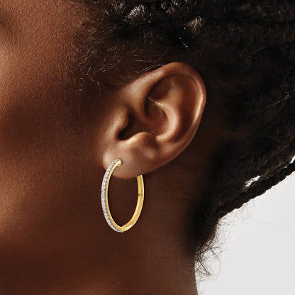 Solid 14k Yellow Gold Simulated CZ Hinged Hoop Earrings