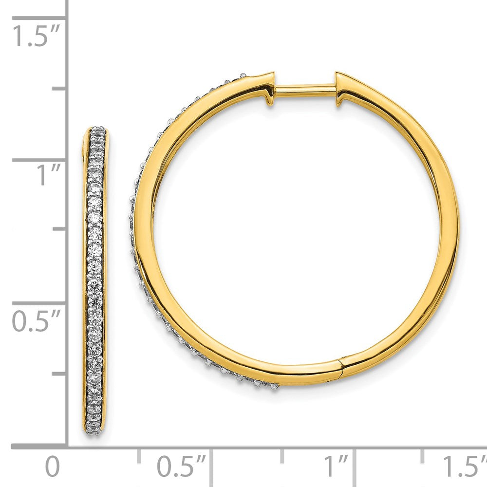 Solid 14k Yellow Gold Simulated CZ Hinged Hoop Earrings