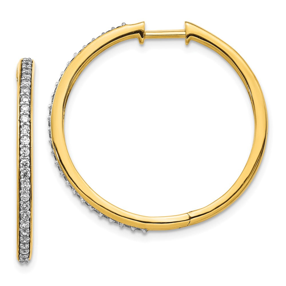 Solid 14k Yellow Gold Simulated CZ Hinged Hoop Earrings