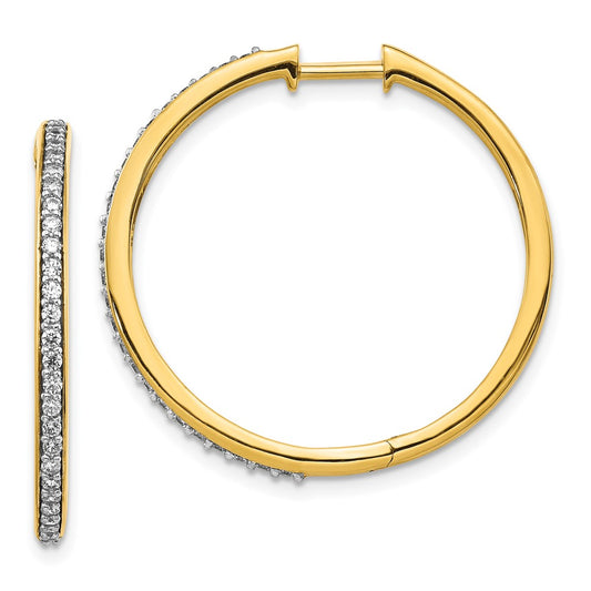 Solid 14k Yellow Gold Simulated CZ Hinged Hoop Earrings