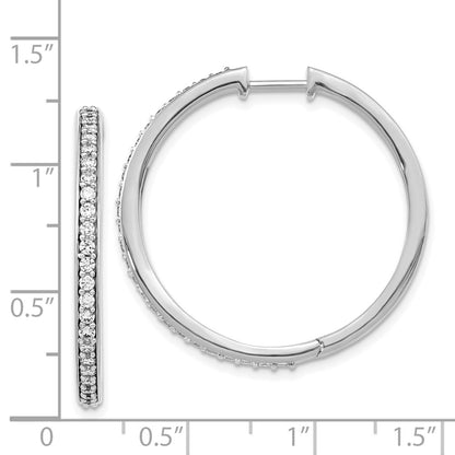 Solid 14k White Gold Simulated CZ Hinged Hoop Earrings