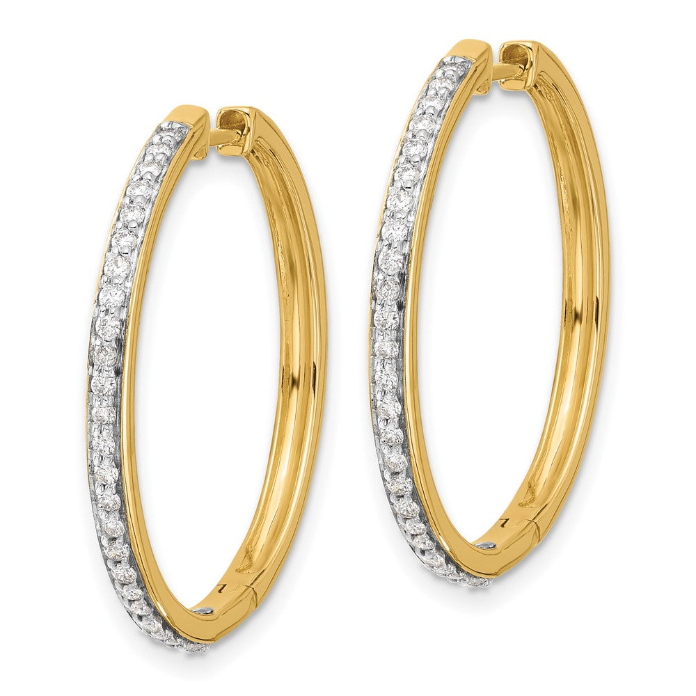 Solid 14k Yellow Gold Simulated CZ Hinged Hoop Earrings