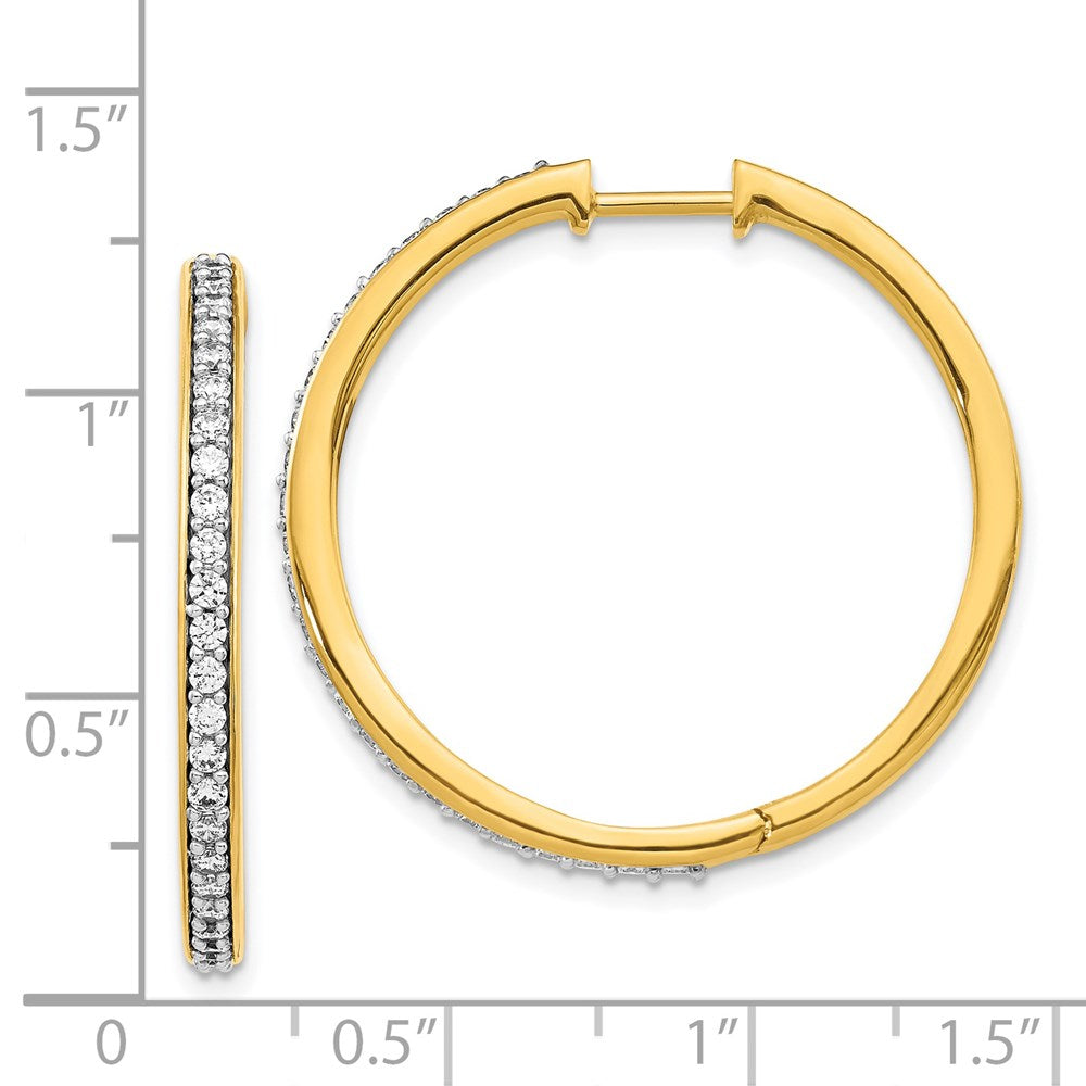 Solid 14k Yellow Gold Simulated CZ Hinged Hoop Earrings