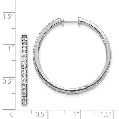 Solid 14k White Gold Simulated CZ Hinged Hoop Earrings