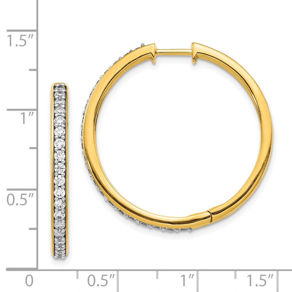 Solid 14k Yellow Gold Simulated CZ Hinged Hoop Earrings