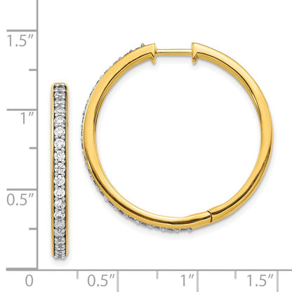 Solid 14k Yellow Gold Simulated CZ Hinged Hoop Earrings