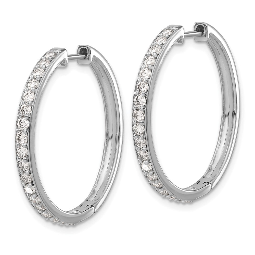 Solid 14k White Gold Simulated CZ Hinged Hoop Earrings