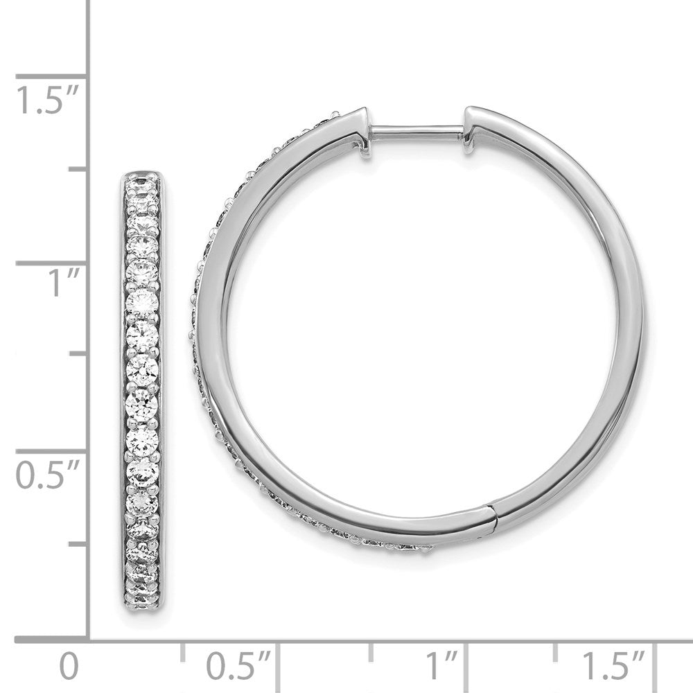 Solid 14k White Gold Simulated CZ Hinged Hoop Earrings