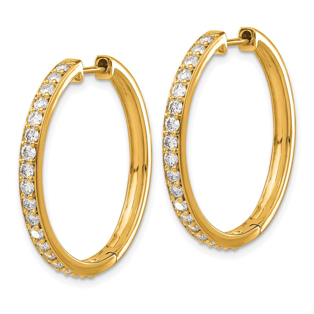 Solid 14k Yellow Gold Simulated CZ Hinged Hoop Earrings