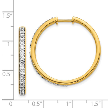 Solid 14k Yellow Gold Simulated CZ Hinged Hoop Earrings