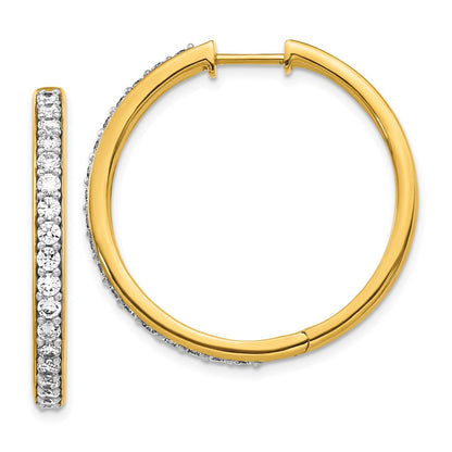 Solid 14k Yellow Gold Simulated CZ Hinged Hoop Earrings