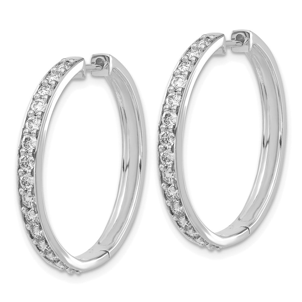Solid 14k White Gold Simulated CZ Hinged Hoop Earrings