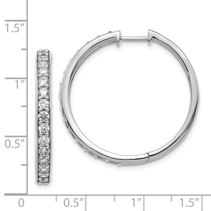 Solid 14k White Gold Simulated CZ Hinged Hoop Earrings