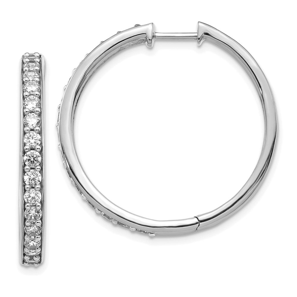 14k White Gold Real Diamond Hinged Hoop Earrings EM4267-150-WA