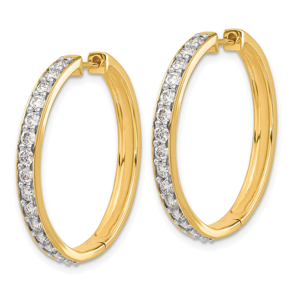 Solid 14k Yellow Gold Simulated CZ Hinged Hoop Earrings