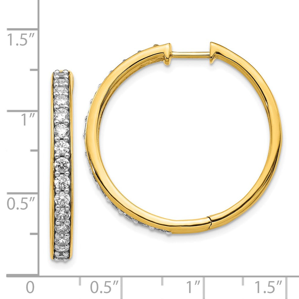 Solid 14k Yellow Gold Simulated CZ Hinged Hoop Earrings