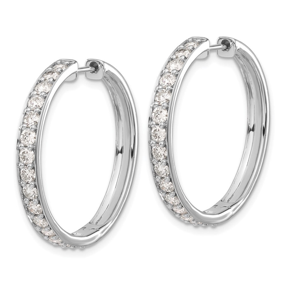 Solid 14k White Gold Simulated CZ Hinged Hoop Earrings
