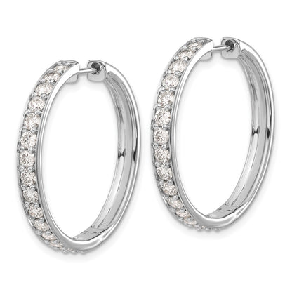 Solid 14k White Gold Simulated CZ Hinged Hoop Earrings
