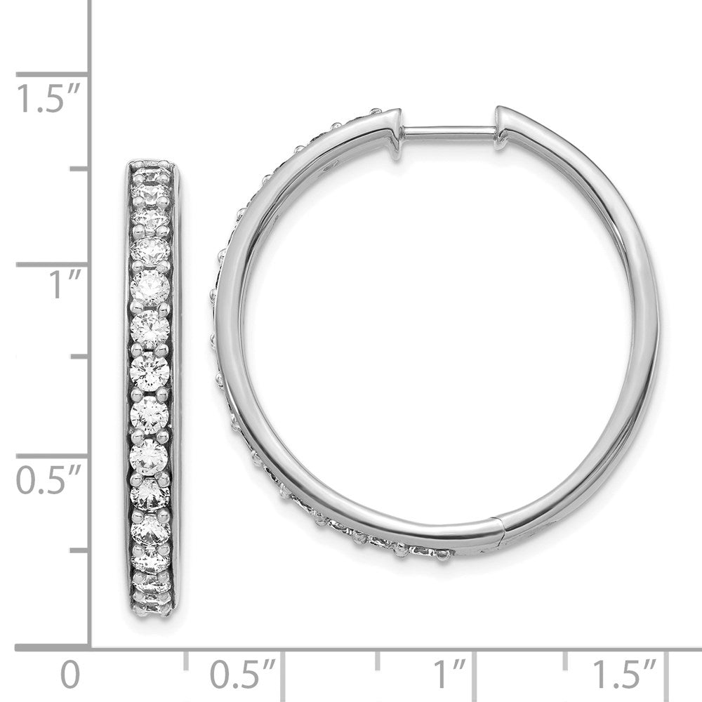 Solid 14k White Gold Simulated CZ Hinged Hoop Earrings