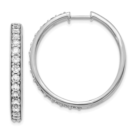 Solid 14k White Gold Simulated CZ Hinged Hoop Earrings
