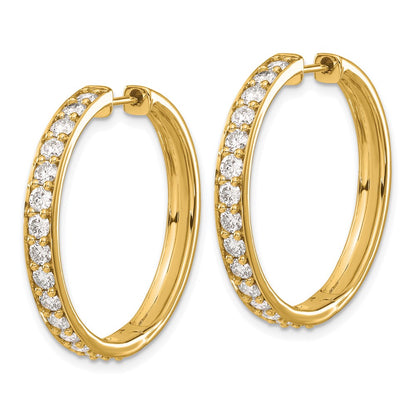 Solid 14k Yellow Gold Simulated CZ Hinged Hoop Earrings