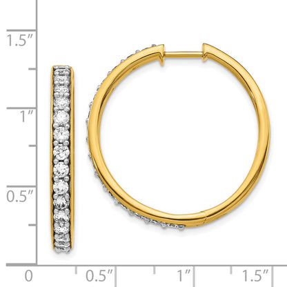 Solid 14k Yellow Gold Simulated CZ Hinged Hoop Earrings