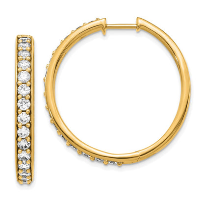 Solid 14k Yellow Gold Simulated CZ Hinged Hoop Earrings