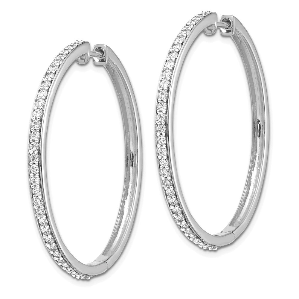 Solid 14k White Gold Simulated CZ Hinged Hoop Earrings