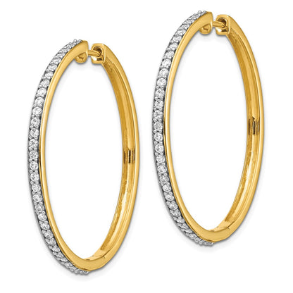 Solid 14k Yellow Gold Simulated CZ Hinged Hoop Earrings