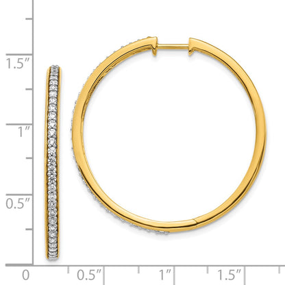 Solid 14k Yellow Gold Simulated CZ Hinged Hoop Earrings